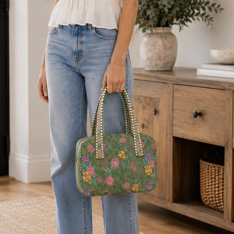Green Floral Quilted Bag Print
