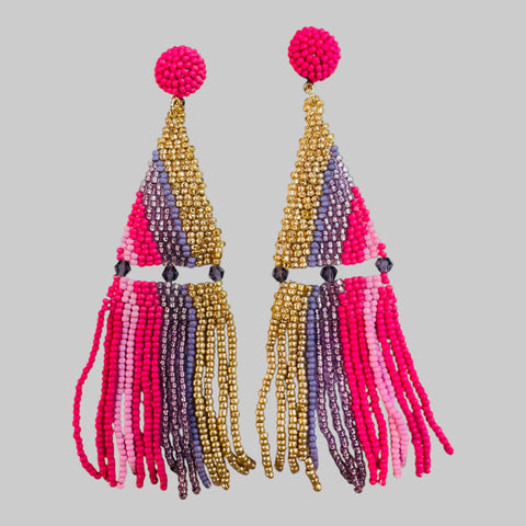 Triangle Fringe Beaded Earrings