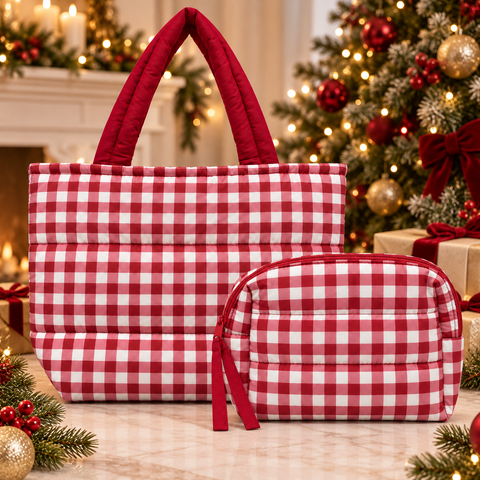 Red Gingham Puffer Tote