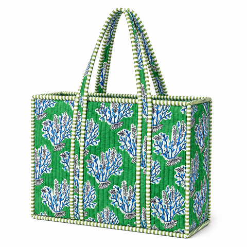 Green Floral Quilted Bag Print