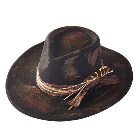 Distressed Western Black and Brown Hat