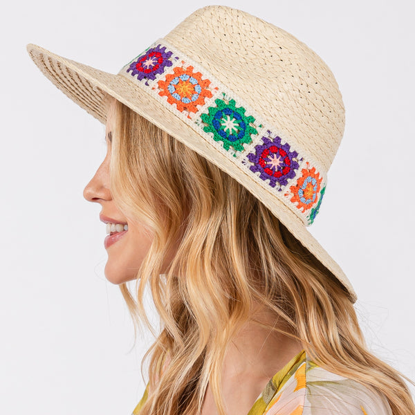Floral Crochet Band Straw Hats