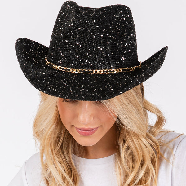 Sequin Chain Strap Cowboy Hat