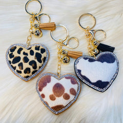 Animal Print Heart Keychains