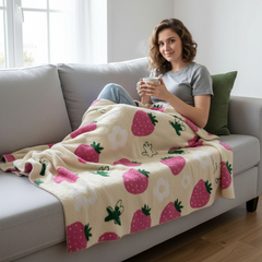 Pink Strawberry Throw Blanket