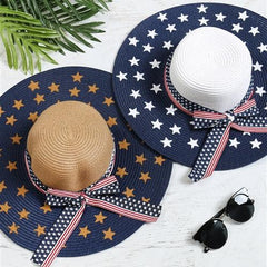 Wide American Flag Straw Hats