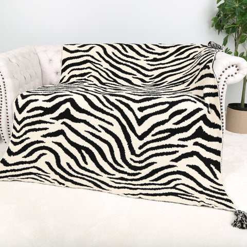 Zebra Luxe Tassel Throw Blanket