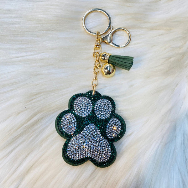 Gameday Crystal Paw Keychains - Green