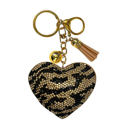 Animal Print Heart Bling Keychains