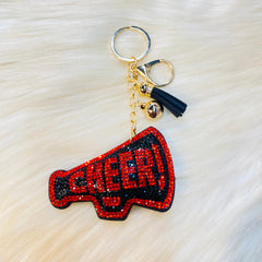 Gameday Crystal Cheer Keychains - Black/Red