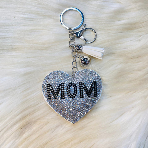 Heart Keychains - Silver mom