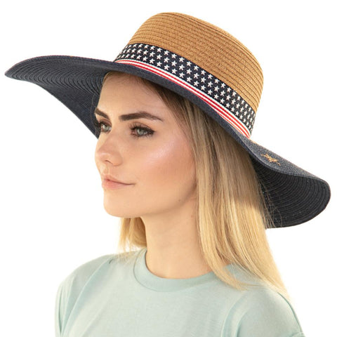 Wide American Flag Straw Hats