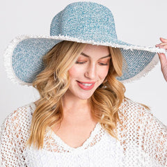 Wide Frayed Two Tone Straw Hats