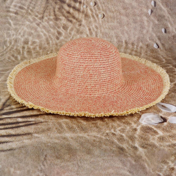 Wide Frayed Two Tone Straw Hats