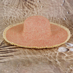 Wide Frayed Two Tone Straw Hats