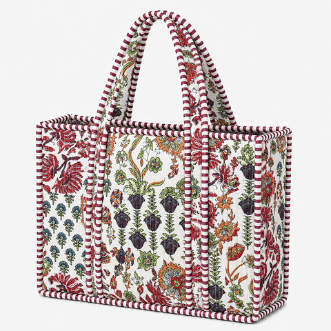 White Patchwork Quilted Bag Print