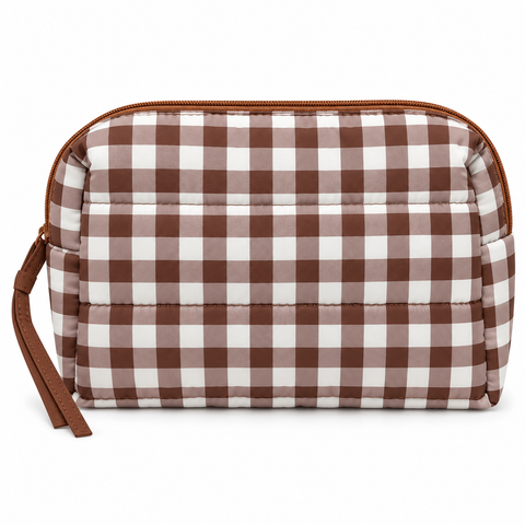 Brown Gingham Puffer Tote