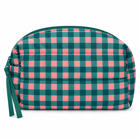 Green and Pink Gingham Puffer Tote