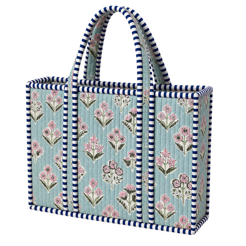 Light Blue Floral Quilted Bag Print