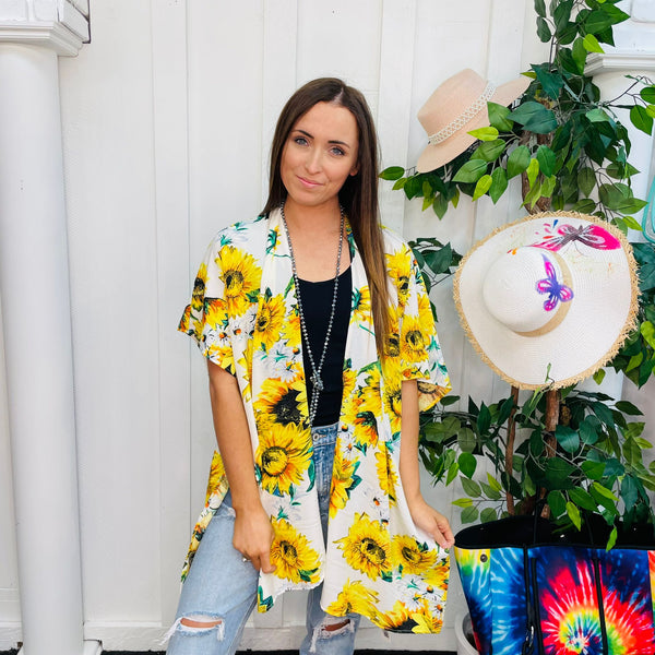 Sunflower Print Kimono