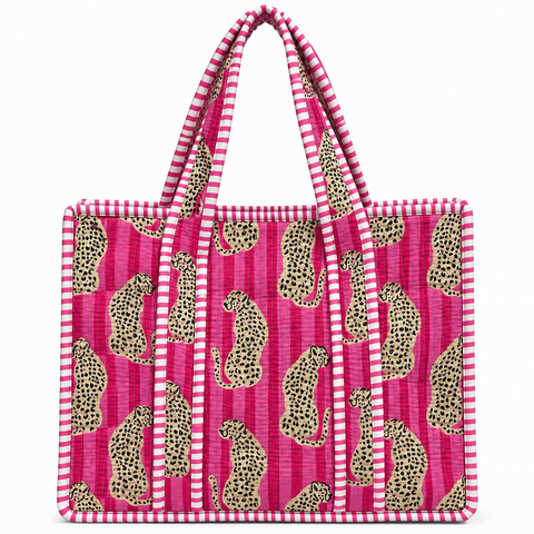 Pretty Pink Leopard Quilted Bag Print