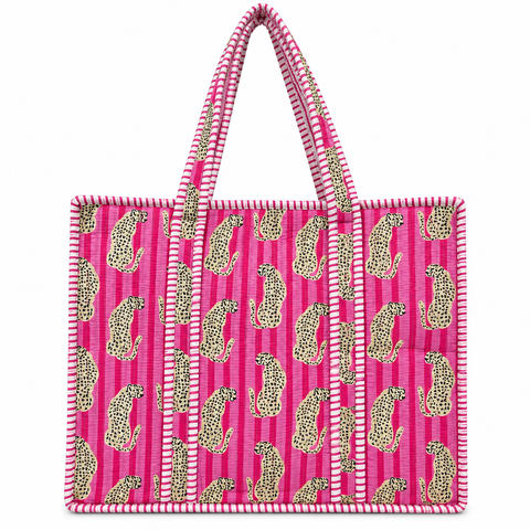 Pretty Pink Leopard Quilted Bag Print