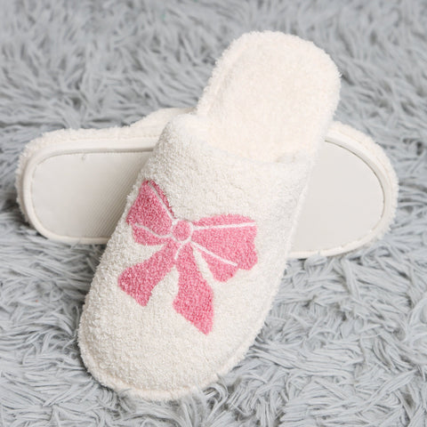 Luxury Soft Pink Bow Cozy Slippers