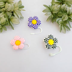 Checkered Flower straw topper