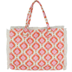 Aztec Pattern Fringe Tote Bags