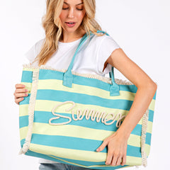 Striped Canvas Summer Tote Bag