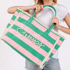 Striped Canvas Summer Tote Bag