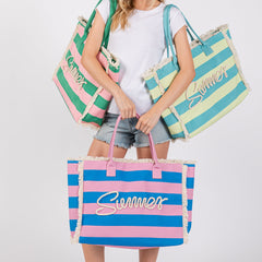 Striped Canvas Summer Tote Bag