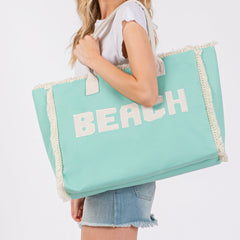 Beach Print Fringe Large Tote Bag