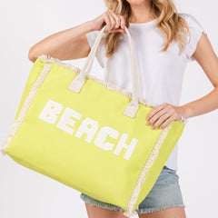Beach Print Fringe Large Tote Bag