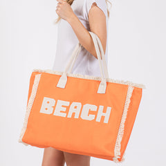 Beach Print Fringe Large Tote Bag