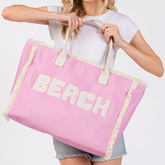 Beach Print Fringe Large Tote Bag