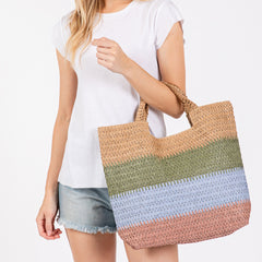 Woven Multi Color Straw Tote Bag