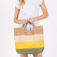 Woven Multi Color Straw Tote Bag