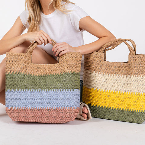 Woven Multi Color Straw Tote Bag
