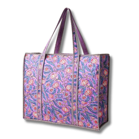 Purple Floral Large Quilted Tote Bag