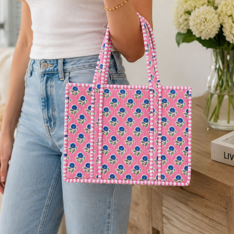 Pink Floral Quilted Bag Print