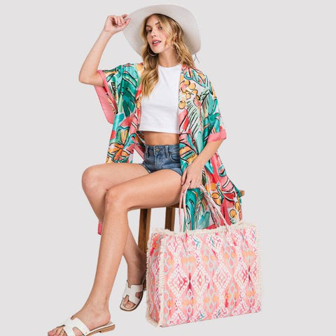 Aztec Pattern Fringe Tote Bags
