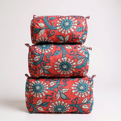 Coral Floral print 3Pcs Toiletry Bag