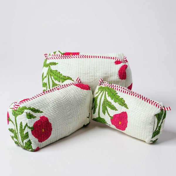 White Floral print 3Pcs Toiletry Bag