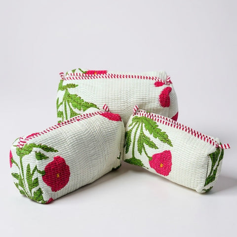 White Floral print 3Pcs Toiletry Bag