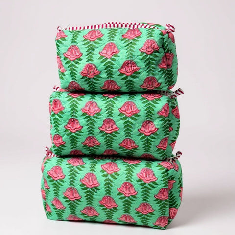 Mint Floral print 3Pcs Toiletry Bag