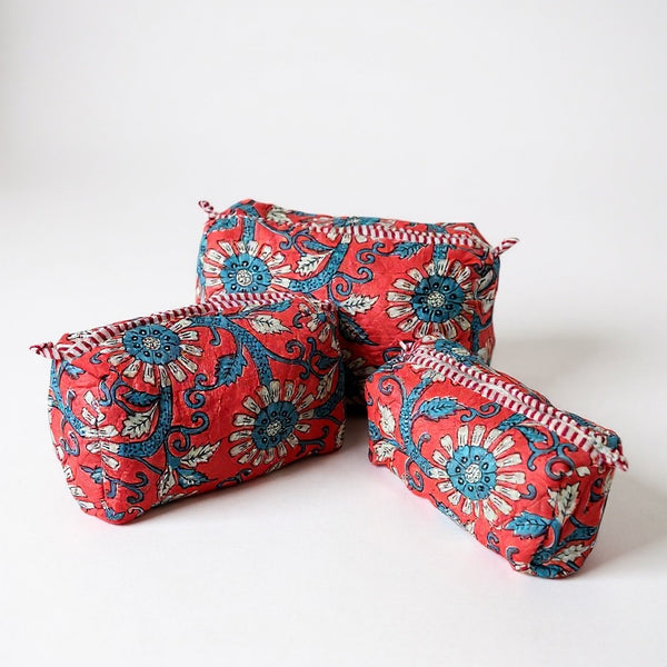 Coral Floral print 3Pcs Toiletry Bag