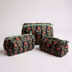Black Floral 3Pcs Toiletry Bag