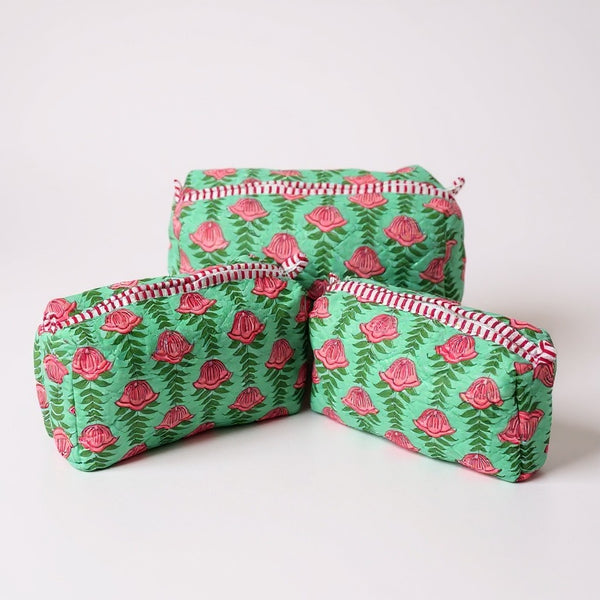 Mint Floral print 3Pcs Toiletry Bag