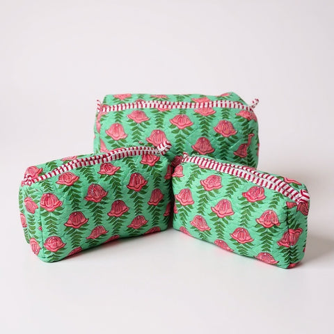 Mint Floral print 3Pcs Toiletry Bag